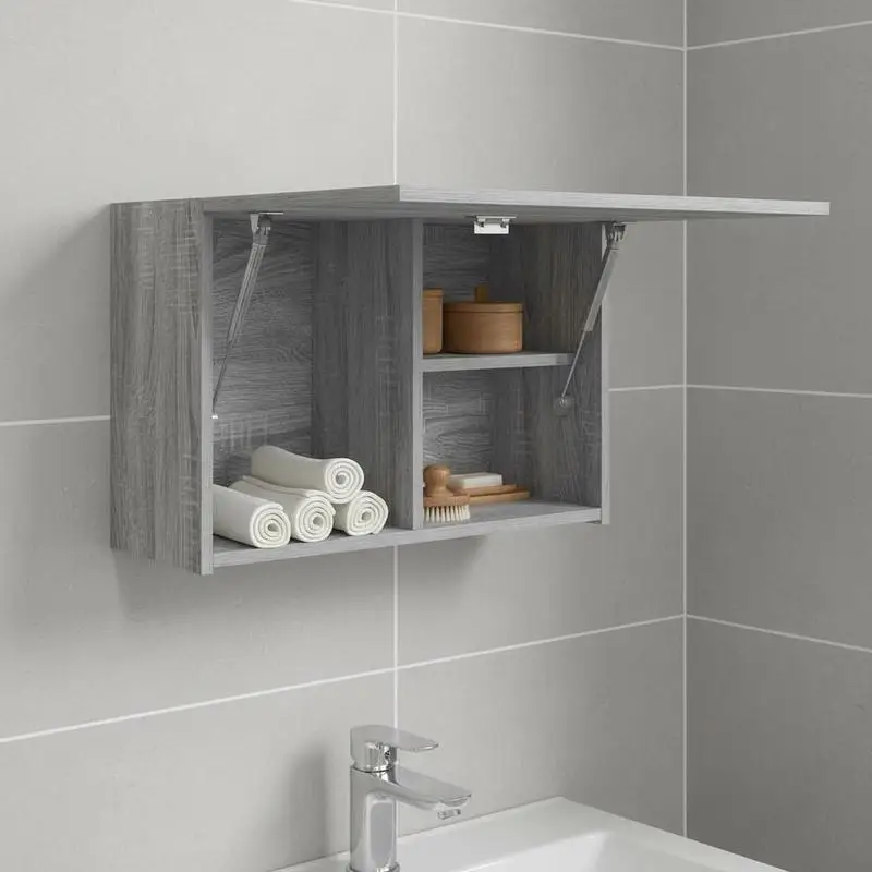 Armario de Pared para Baño, Madera de Ingeniería, Color Gris Sonoma, 60x25x40cm, Almacenamiento Mural Multiusos, Cocina, Salón, Dormitorio, Resistente a la Humedad