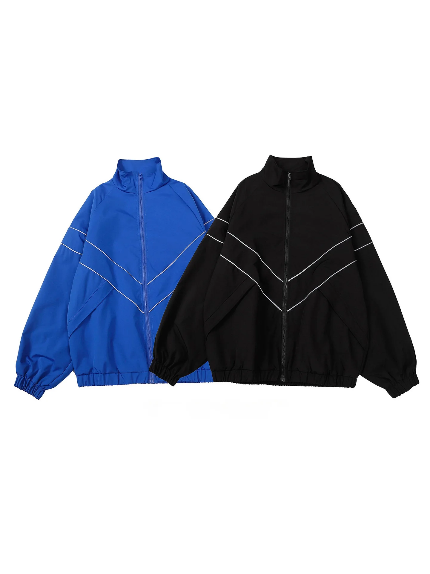 

Reflective Striped Jacket Windbreaker Coat New Men Hip Hop Streetwear Zipper Up Jacket Harajuku Thin Coats Sports Black Blue