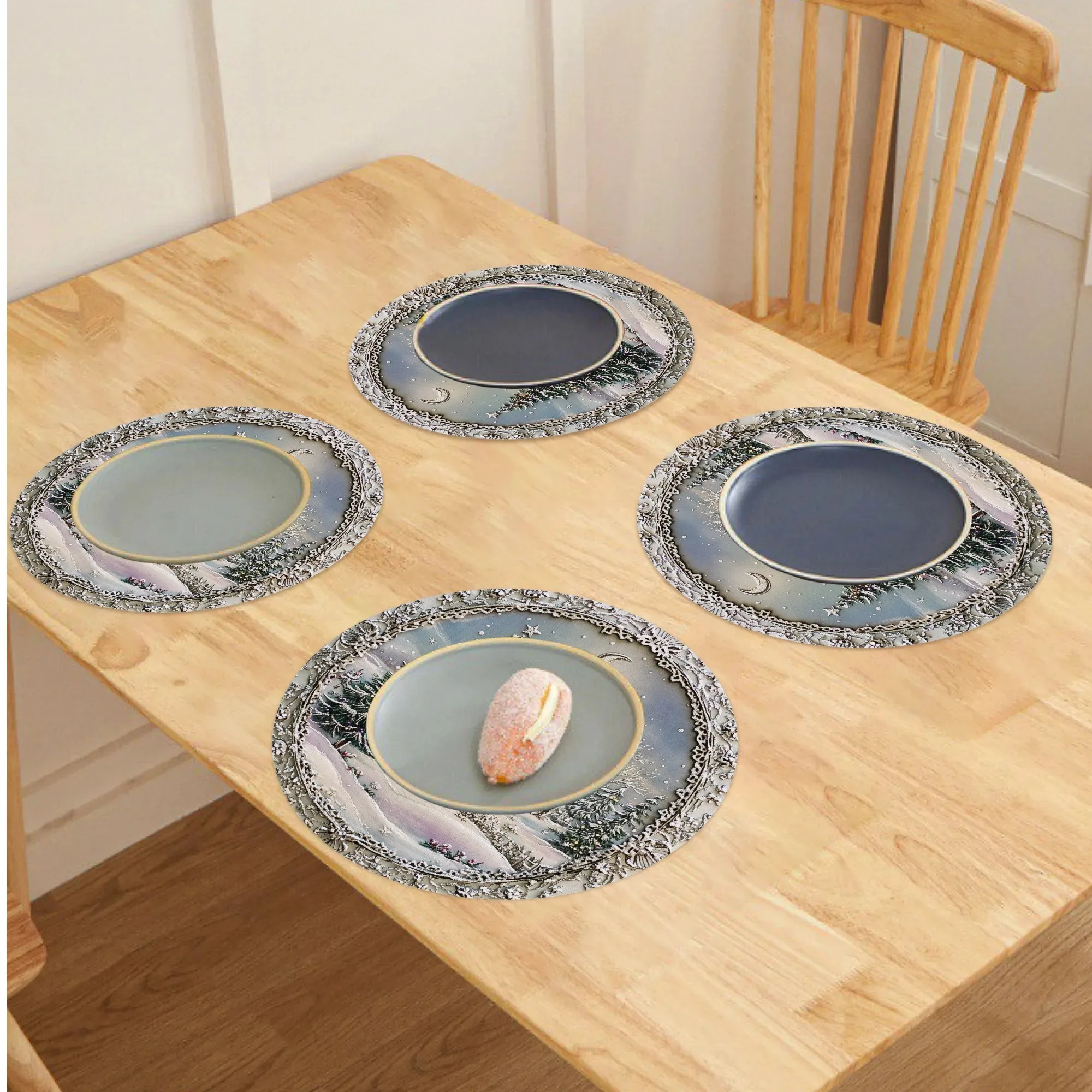 VIKAMA クリスマス雪景色プレースマット4枚セット 家庭宴会＆春節集会 ホリデーテーブルデコレーション＆アクセサリー