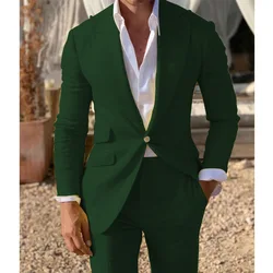 Green Men Suits Notched Lapel Single Breasted Prom Suit Blazer Jacket Tuxedos Trajes De Hombre 2 Piece Coat+Pant