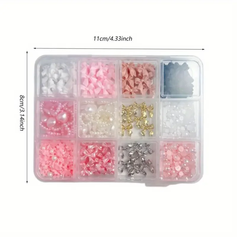 1Box Sweet Dreamy Multi-Color Resin Nail Art Charms with Bows Hearts Simulated Pearls for DIY Crafts & Party Nail Designs