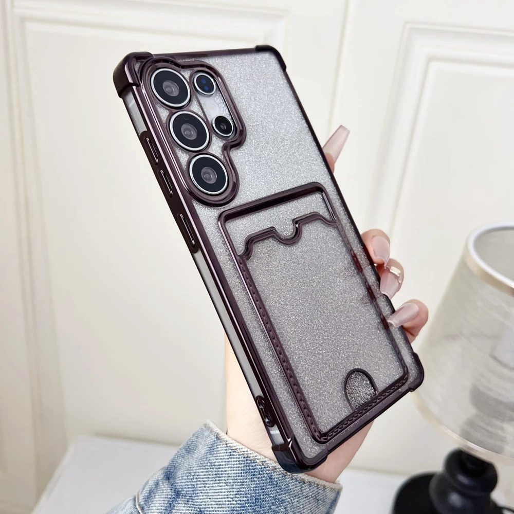 Glitter Gradient Plating Card Bag Case For Samsung A14 A20S A21S A22S A32 Lite A50S A52S A53 A73 Plating Shockproof Back Cover