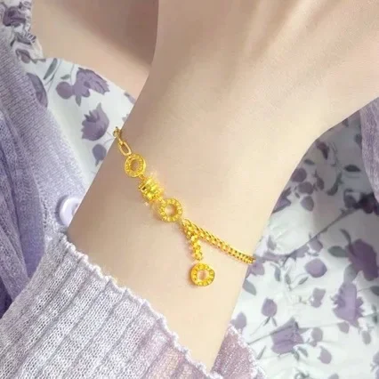 

Women New AU999 Gold Small Waist Bracelet Lucky Beads Wrist Chain Sweet and Simple 24K Pure Gold Hand Jewelry