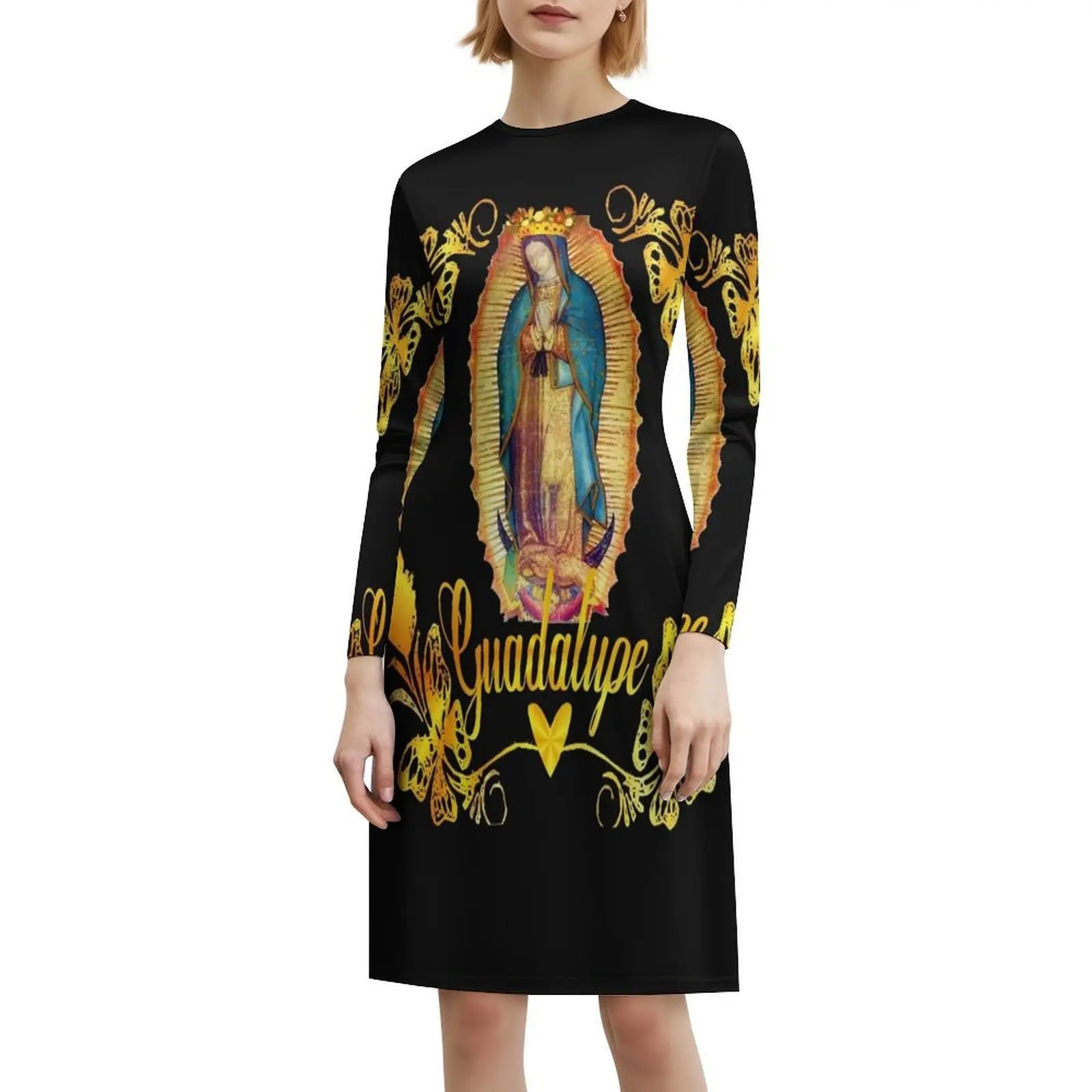 فستان سيدة غوادالوبي مريم العذراء المكسيكي المكسيكي على شكل قلب فستان أنيق للحفلات الصيفية للنساء غوادالوبينا