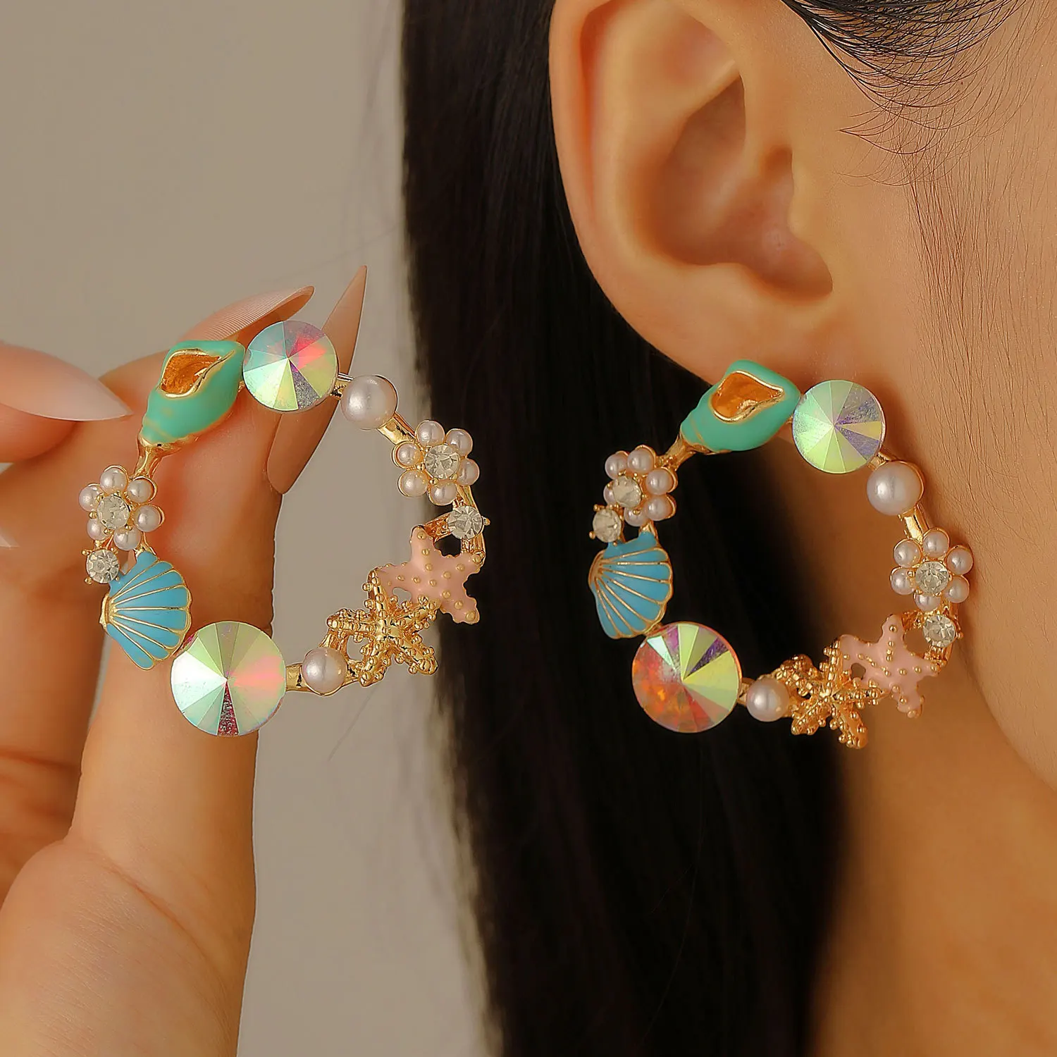 

Серьги из серебра 925 пробы с иглами в Корейском стиле, морская звезда, жемчуг и кристаллы для женщин, ювелирные изделия, трендовые серьги с цветочным веном 2025 года
