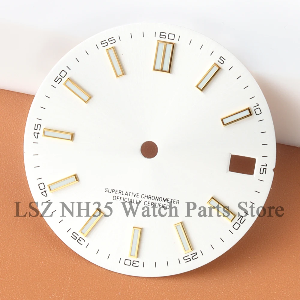 28.5MM 선버스트 블루 시계 다이얼 블루 야광 스테인레스 스틸 교체 부품 (Log NH35 NH36 시계 페이스 자동 무브먼트용)