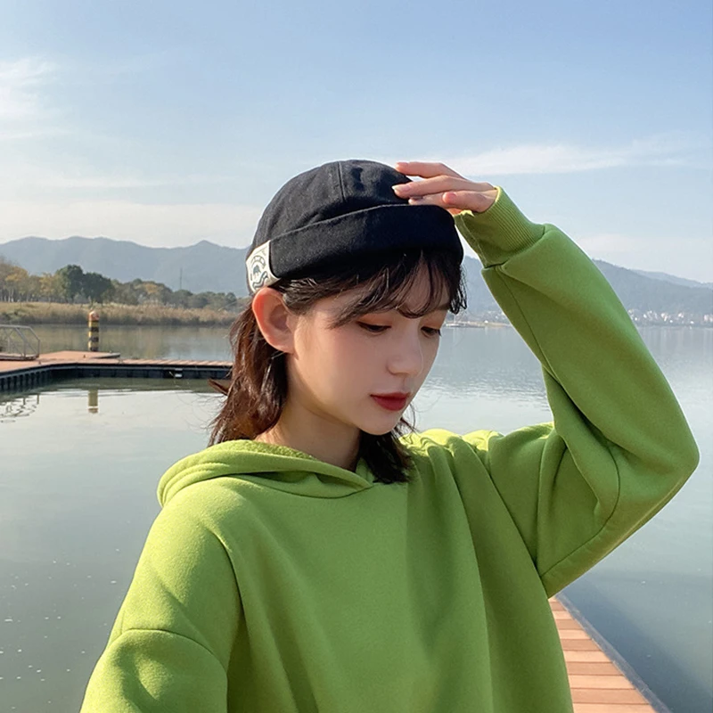 الكورية قبة البطيخ قبعة للرجال النساء موضة Brimless المالك قبعة بونيه الشارع الشهير الهيب هوب Skullcap بلون دوكر قبعة #4