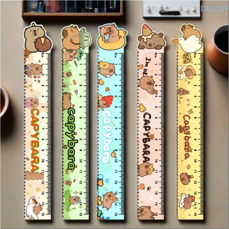 1Pcs Creative Cartoon Capybara Ruler Straight Ruler Wavy Lines Drawing Tools Student Stationery Office Supplies Gift