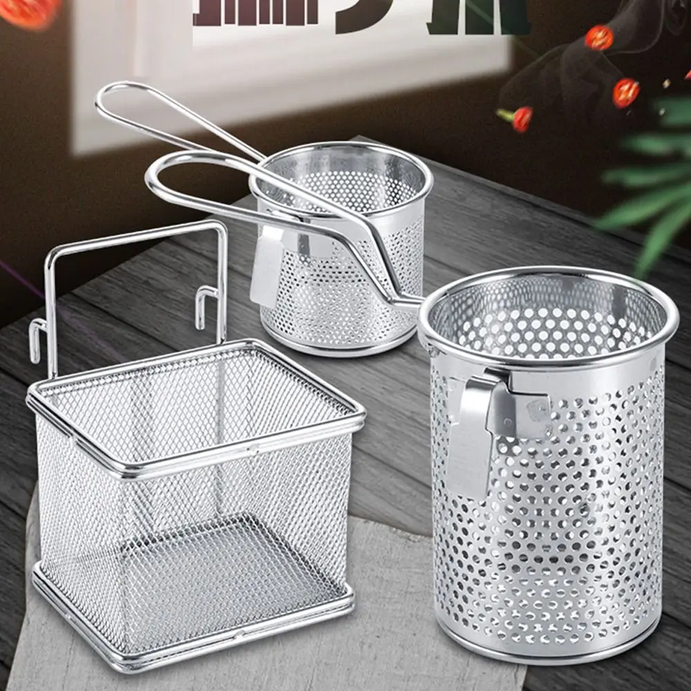 304 Stainless Steel Deep Frying Basket Silver Multi-funcational Hangable Colander Mesh Sieve Stewed Noodles Hotpot Strainer Mesh