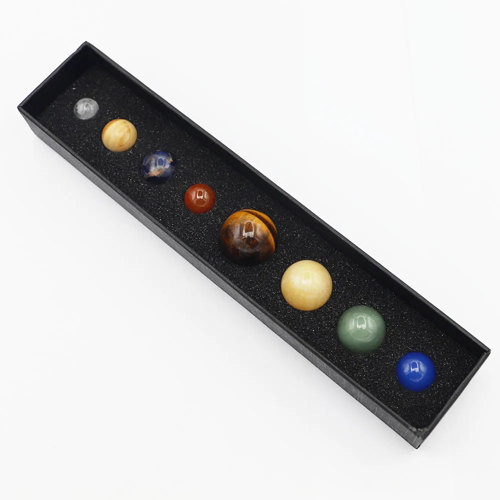 Natural Stone Solar System Eight Planets Decoration Ball Solar Sun System Healing Reiki Chakra Energy Sphere Galaxy Model Globe