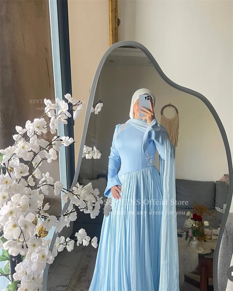 SSYTENS Modesto Musulmano A Line Abiti da cerimonia Piega Abito da sera per donna Appliques Fiori Abito da festa Robe De Bal Personalizzato