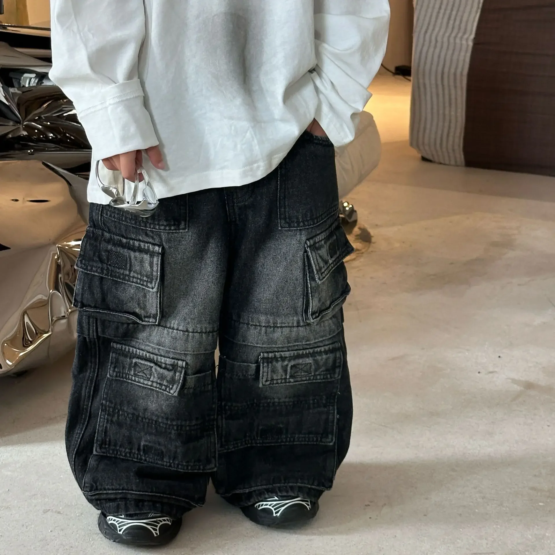 2024 Autumn New Korean Style Boys Fashion Workwear Vintage American Jeans Kids Pants Fashionable Boutique Clothing