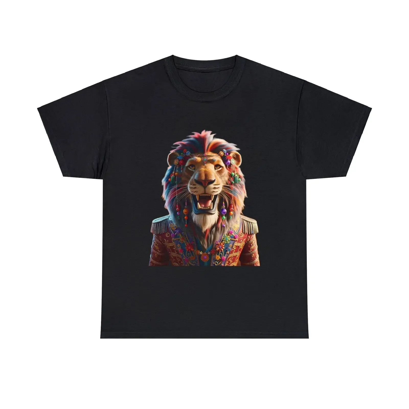 Unisex Adult T Shirt Majestic Festive Lion Animated Royalty Graphic Tee Animal