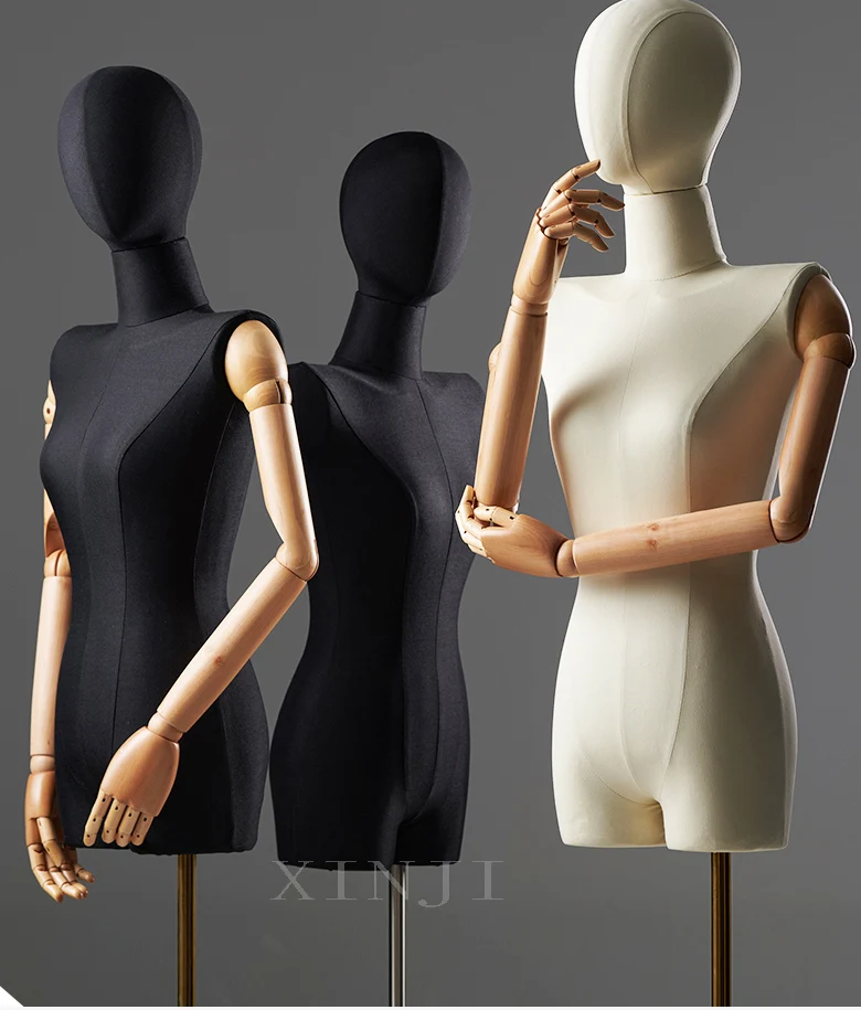 Fashion Mannequin Half Length Dummy Window Pendant Straight Shoulder Fabric Model Wooden Hand