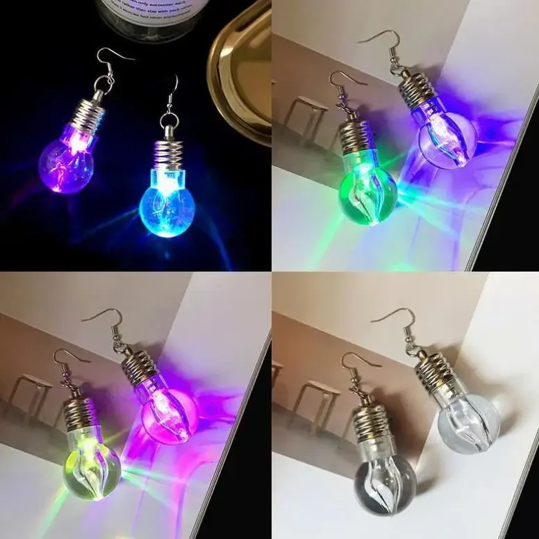 Novelty Nightclub Light Bulb Earrings Colorful Luminous Bulb Earrings for Women Girls Fashion Christmas Party Jewelry Toys