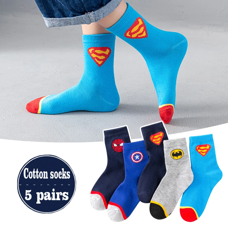 5Pair/bag New Children Cute Cartoon Soft Socks Kids Spider Man Fashion Medium tube socks Boys Girls cotton socks 1-12Years