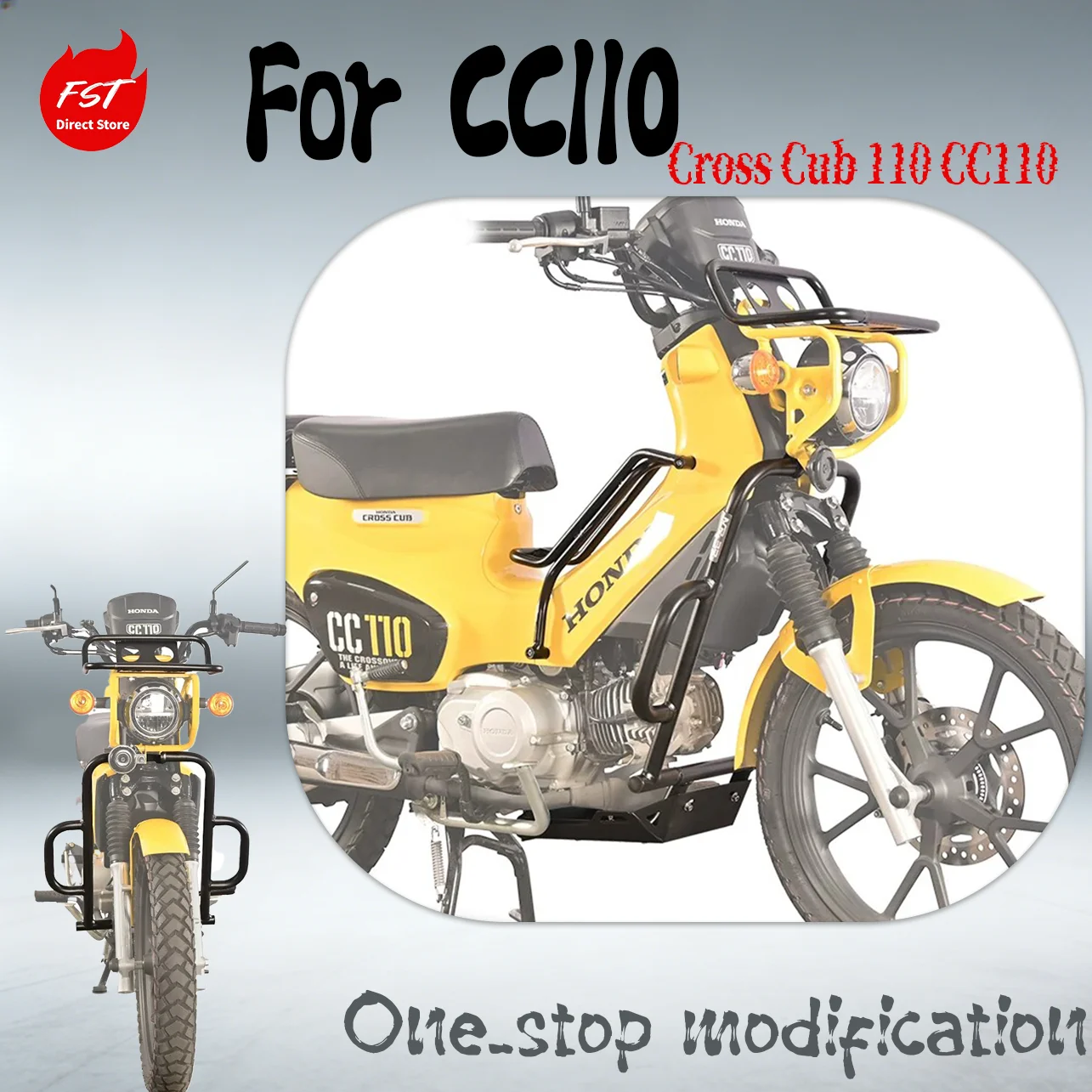 Crash Bars Side Bags Center Rack Front Basket Headlight Cover Windshield for Honda Cross Cub CC110 Motorcycle Modified Parts