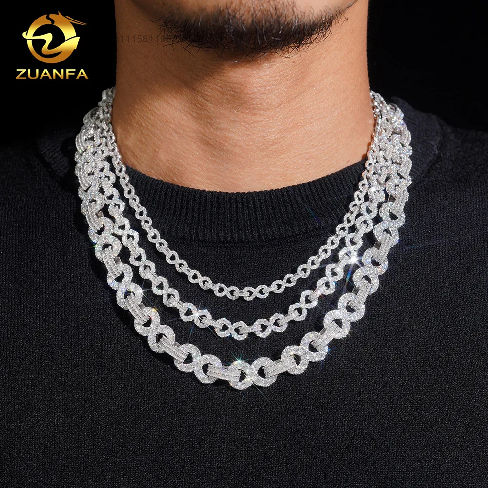 Popular Hot Selling Hip Hop 925 Silver 6mm 8mm 13mm Moissanite Cuban Link Chain Infinity Necklace，