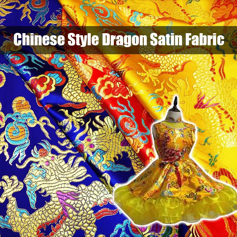 100x75cm Chinese Brocade Fabric with Dragon Pattern Baby Clothing Apparel Wedding Party Dress Hanfu Costumes DIY Sewing Cloth