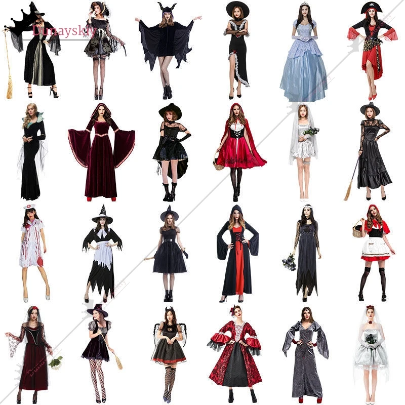 

25 Style Halloween Costume Vampire Bat Ghost Witch Angel Medieval Cosplay Clothing Women's Dress Party Carnival Jumpsuit Dresses