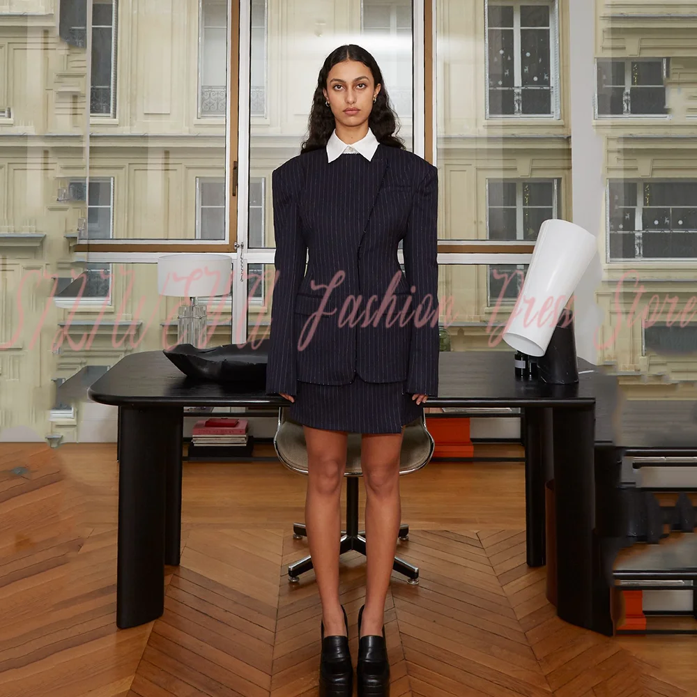 

Элегантные деловые костюмы-двойки для офиса: пиджак и юбка в полоску, весна 2026, новинка, женские, смарт-кэжуал комплекты