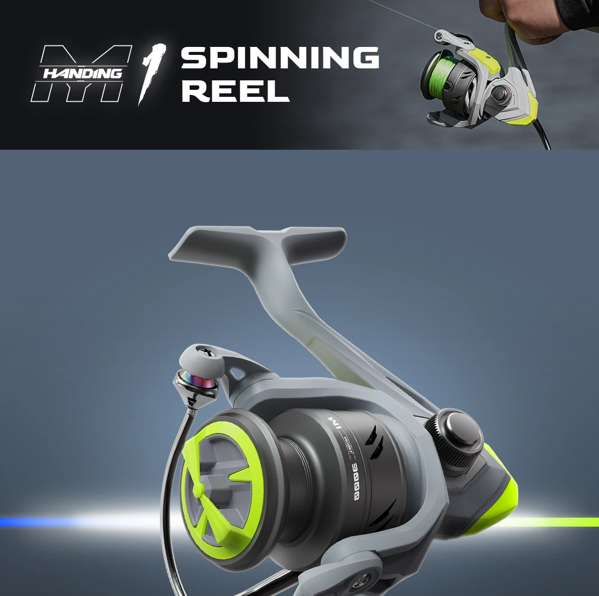 HANDING Graue M1 Spinnrolle mit 12kg Maximaler Bremskraft, 9+1 Kugellager, 5,2:1 Übersetzungsverhältnis, Leistungsstarke Rolle für Barsch, Bass, Hecht – Detail 1