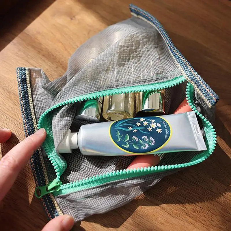 Translucent Mesh Nylon Storage Bag ID Bag Travel Ticket Data Line Pen Storage Portable Thin Foldable Cosmetic Bag Pencil Case