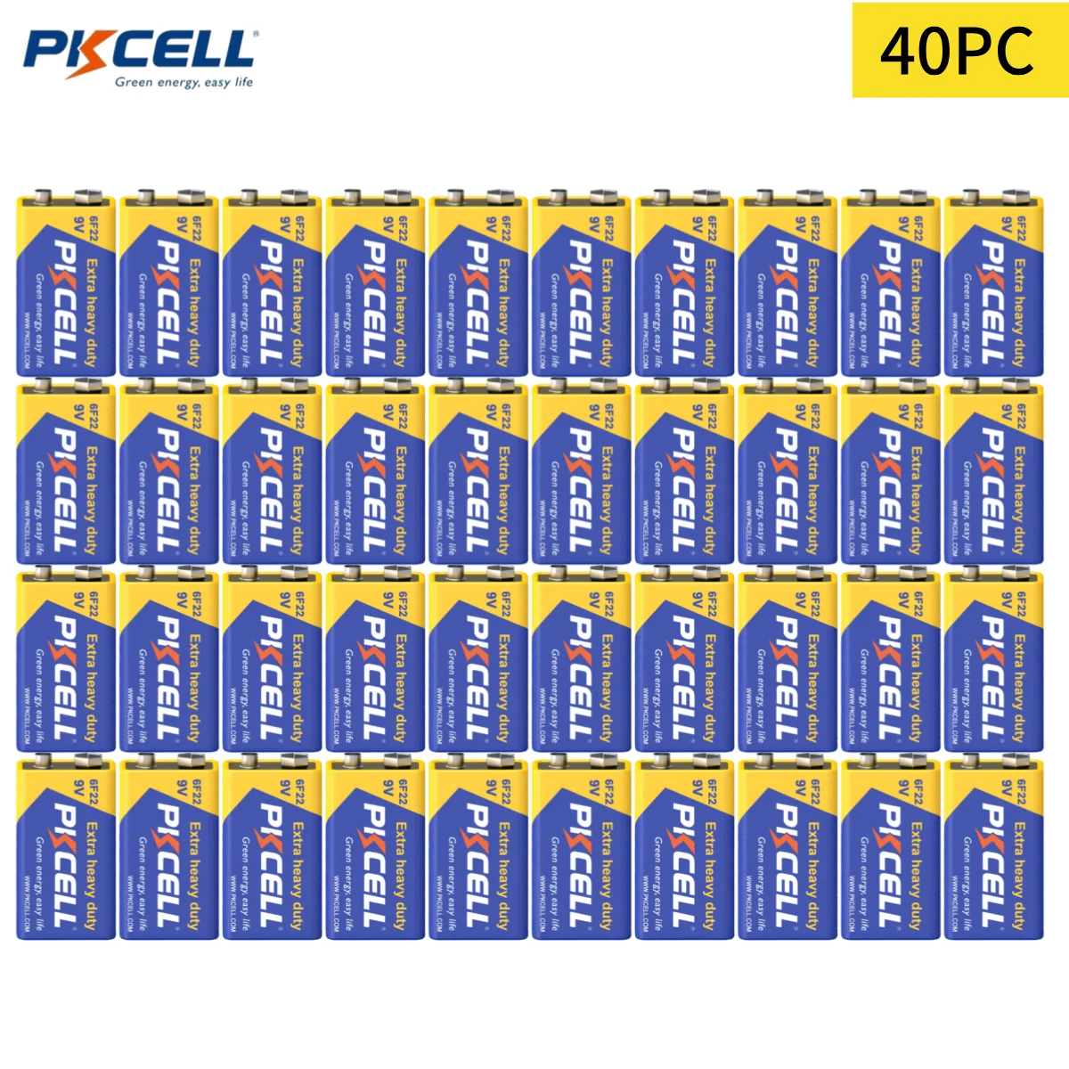 

PKCELL 40PCS 6F22 9V Lithium Ion Battery Carbon Zinc Lithium-ion Non-Rechargeable Batteries for Smoke Detectors