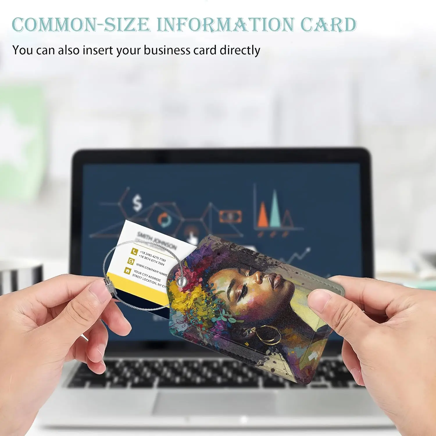 Etiquetas de equipaje para maleta Paquete de 2 etiquetas de equipaje de flores de niña africana Etiqueta de identificación de cubierta de privacidad de cuero PU con bucle de acero inoxidable