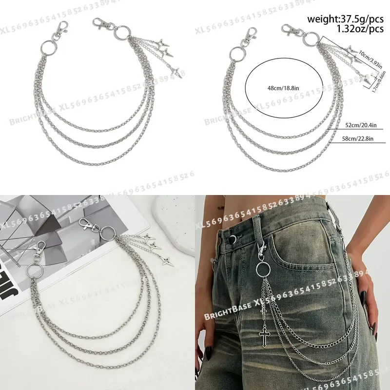 Punk Multilayer Metal Star Pendant Pants Chain Hip Hop Waist Keychain Jeans Chain for Women Trendy Jewelry Accessories Gifts