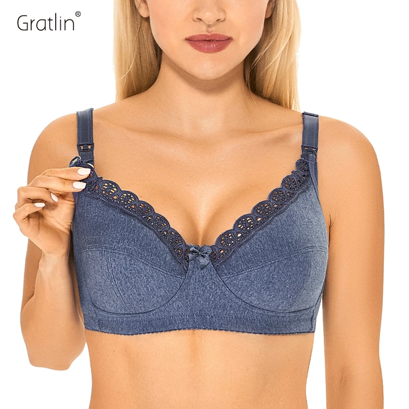 Gratlin Lace Plus Size Cotton Wireless Maternity Nursing Bra For Breastfeeding Lingerie For Pregnant Women B-DD E F G H I 44 46