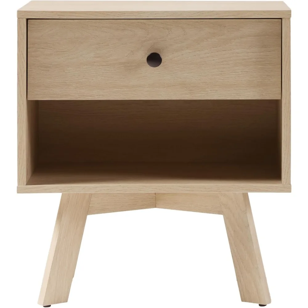 منضدة حديثة بدرج واحد من منتصف القرن، درج تخزين لغرفة النوم ورف طاولة نهاية بجانب السرير، 21 بوصة