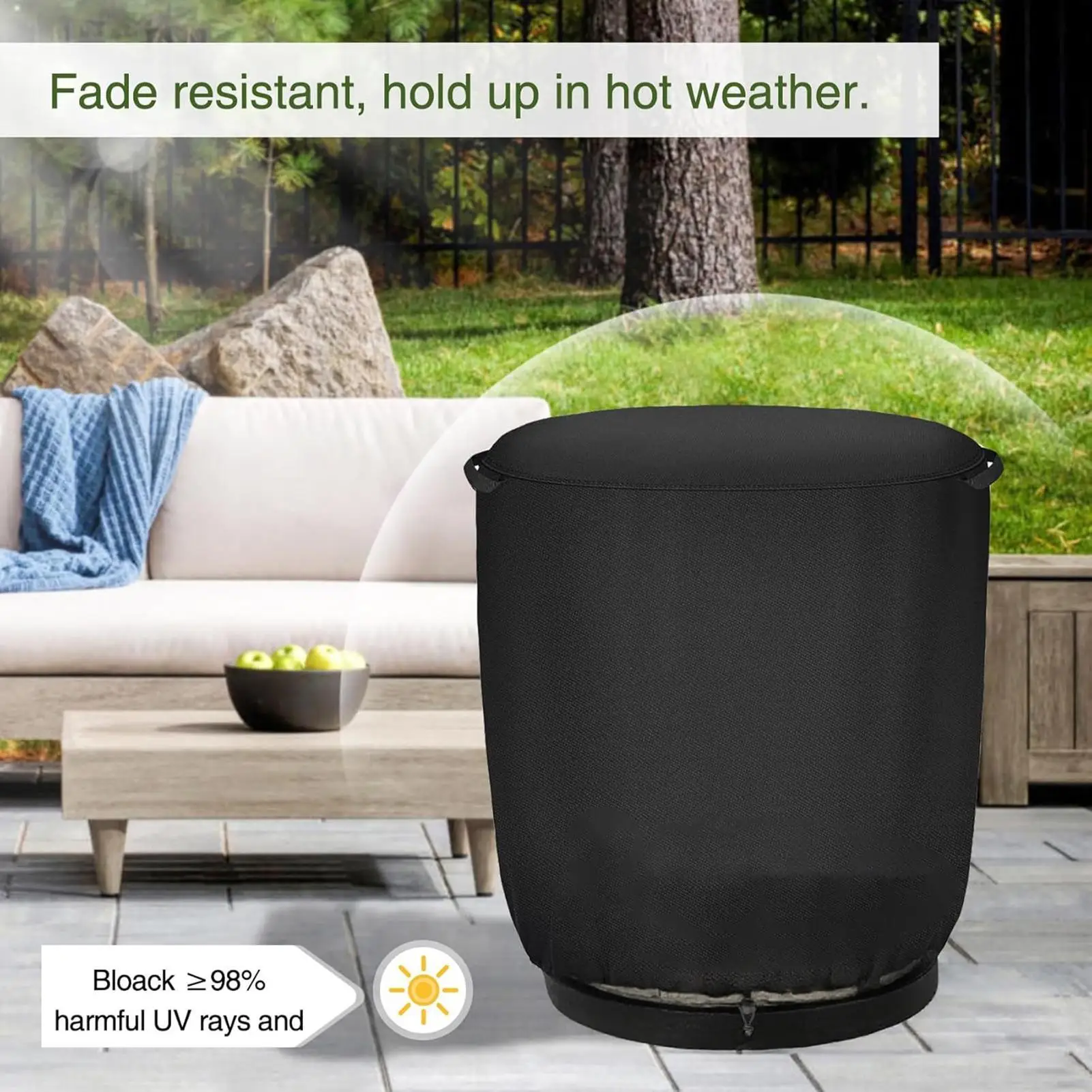 

Outdoor Waterproof Fade Resistant Round Patio Fire Column Cover snowproof and UV-resistant high fire pit protective cover