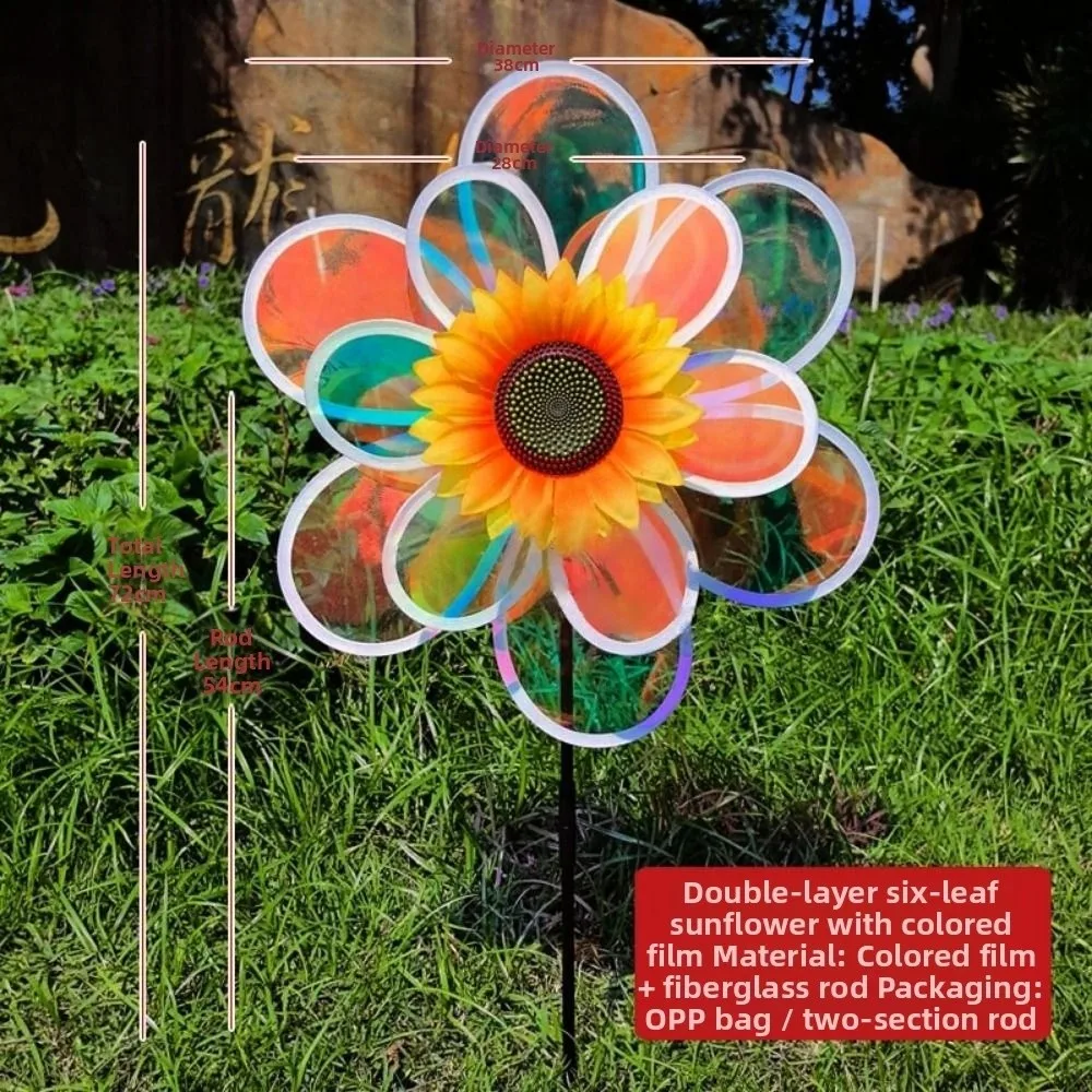 Multistyles Sonnenblumen-Windmühle, PVC, Durchmesser 28/30 cm, Pfahl, stehend, Rasen, Blume, Windrad, rotierende Sonnenblume