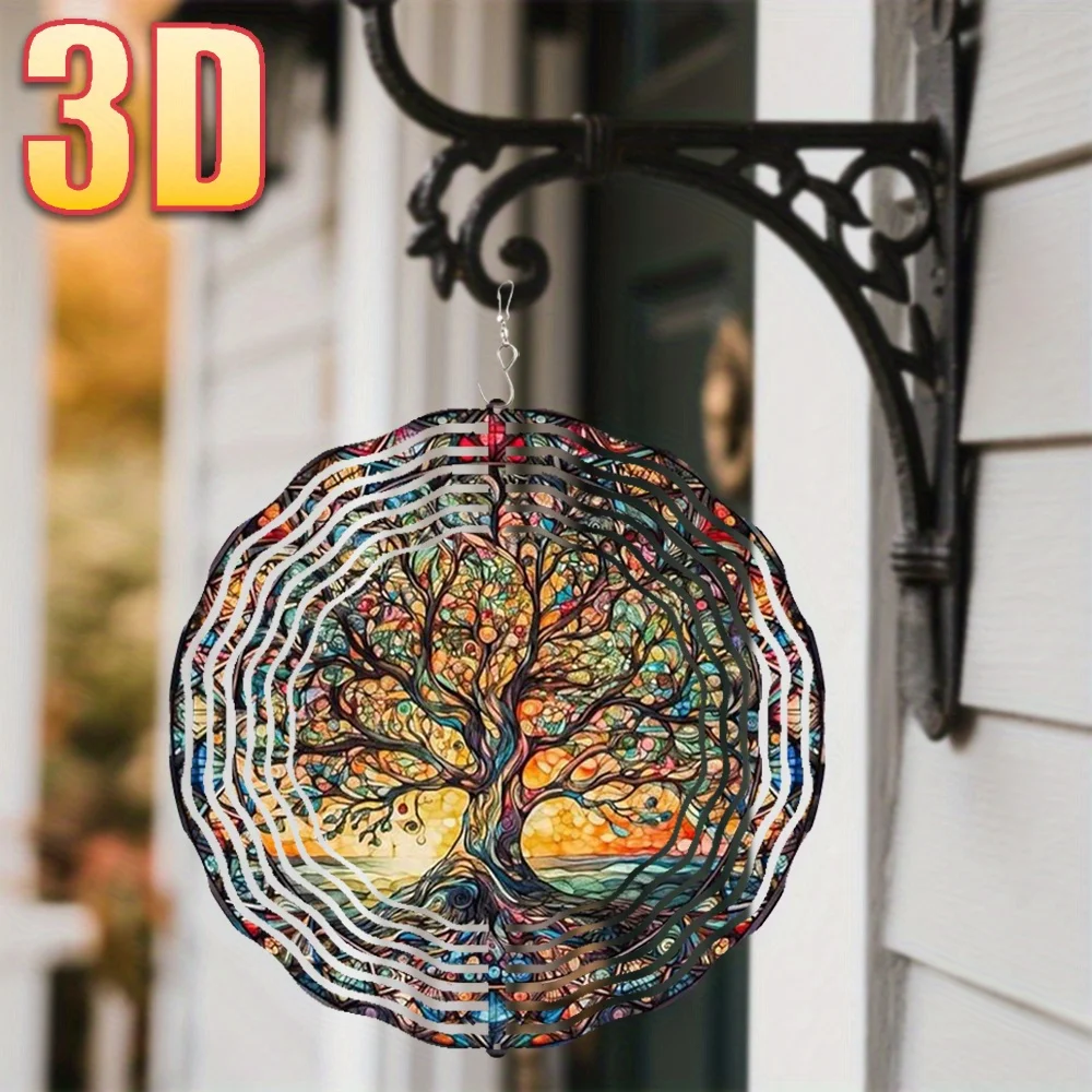 CIFBUY Wind Chime 3D Stained Glass Wind Spinner 360° Rotating Kaleidoscope Garden Patio Yard Outdoor Hanging Decor