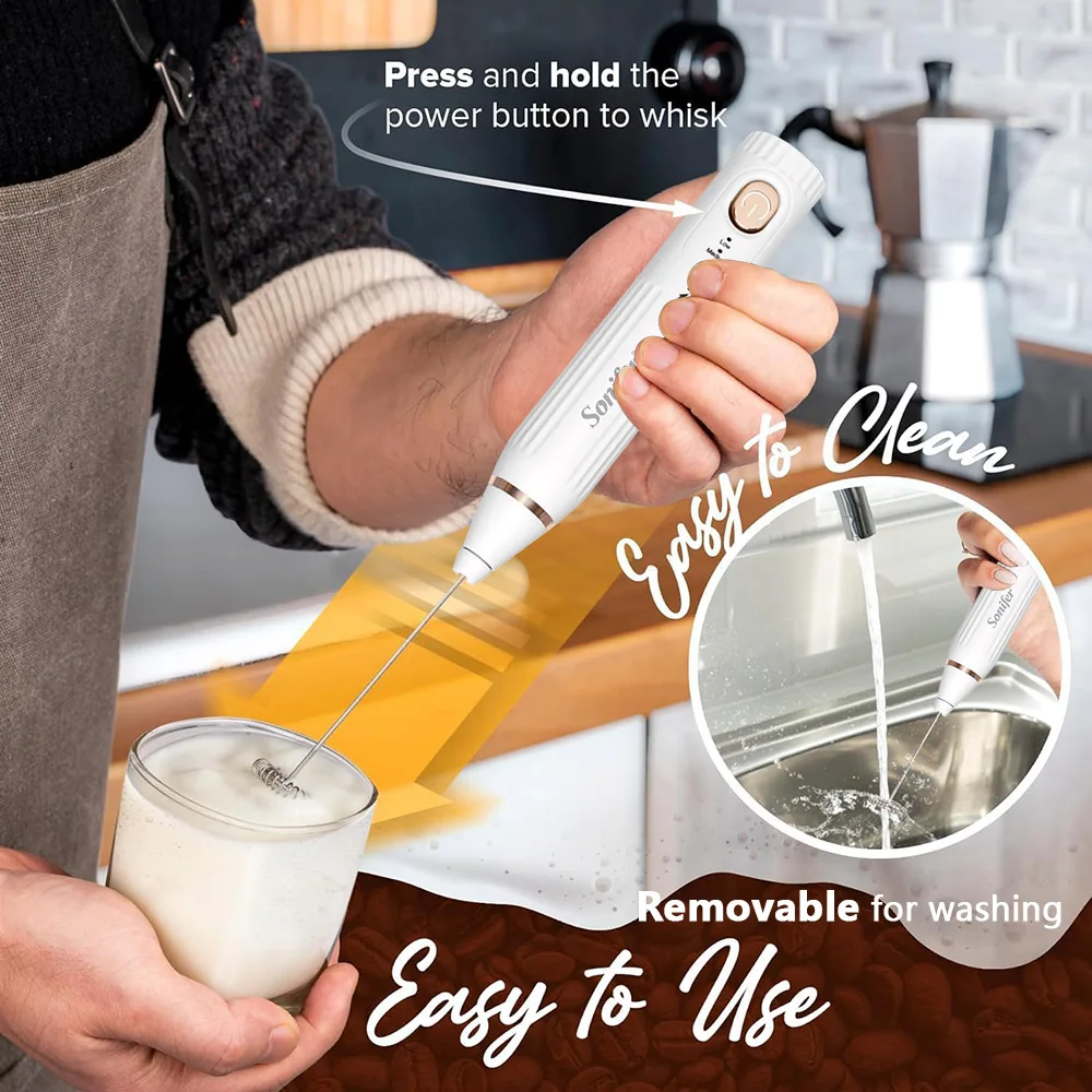 Powerful Milk Frother Wand Ultra Fast Handheld Drink Mixer Electric Whisk Foam Maker for Coffee,Lattes,Cappuccino,Frappe,Matcha