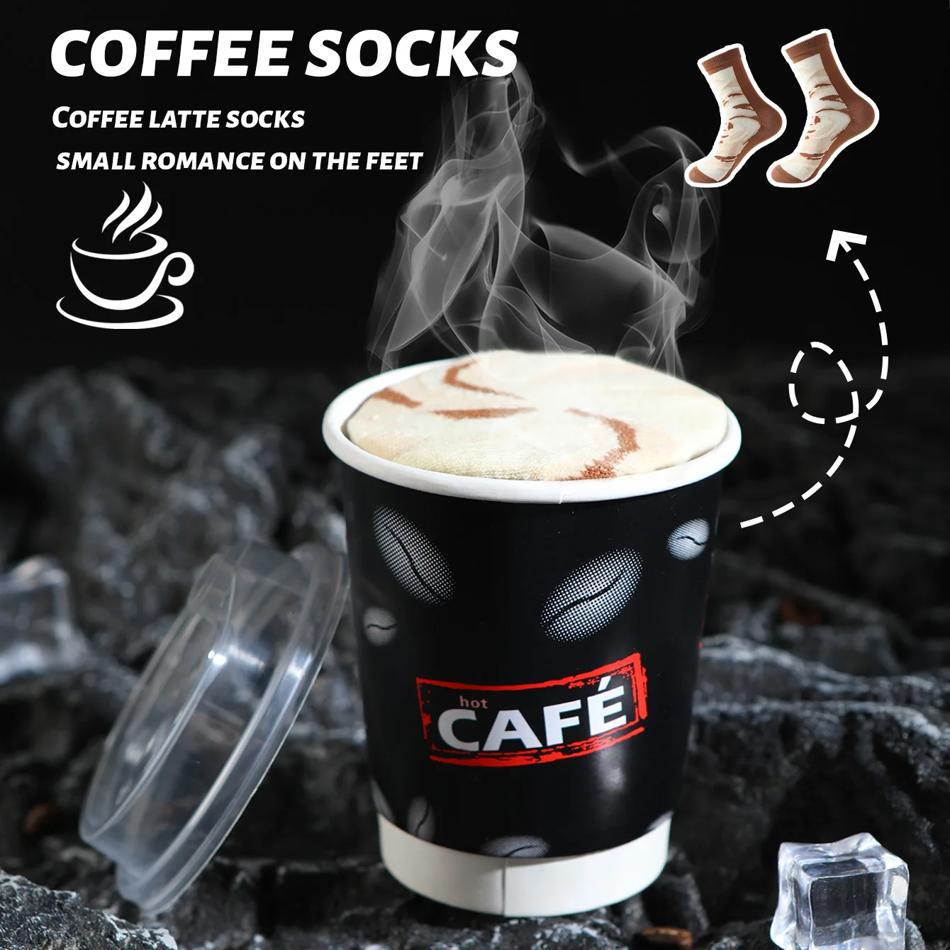 1 pair of unisex mid-calf socks in a novel and interesting coffee-themed gift box, creative socks with a fashionable and trendy style, comfortable and breathable, suitable for parties, casual wear, Valentine's Day, Hal