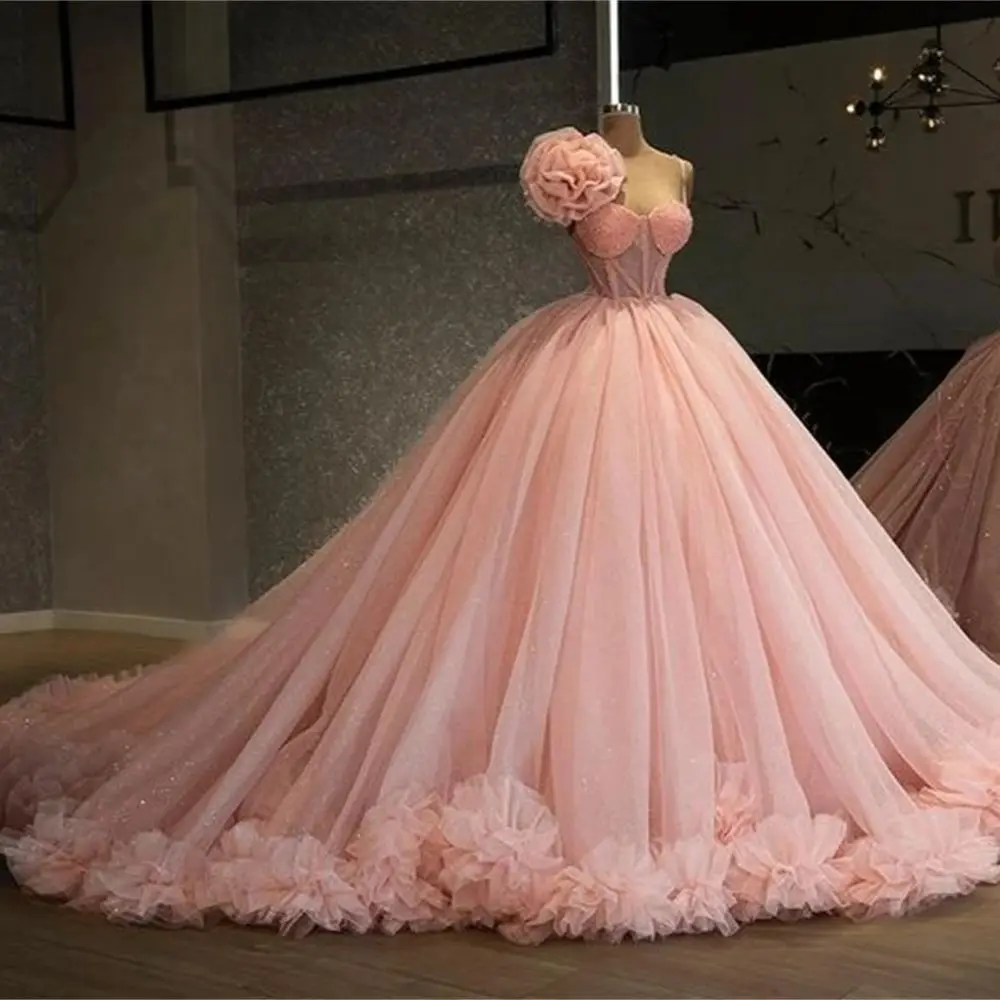 Vestidos Princesa Quinceanera, Vestido de baile rosa, Querida Tulle Ruffles, Doce 16 Vestidos, 15 Anos, Personalizado