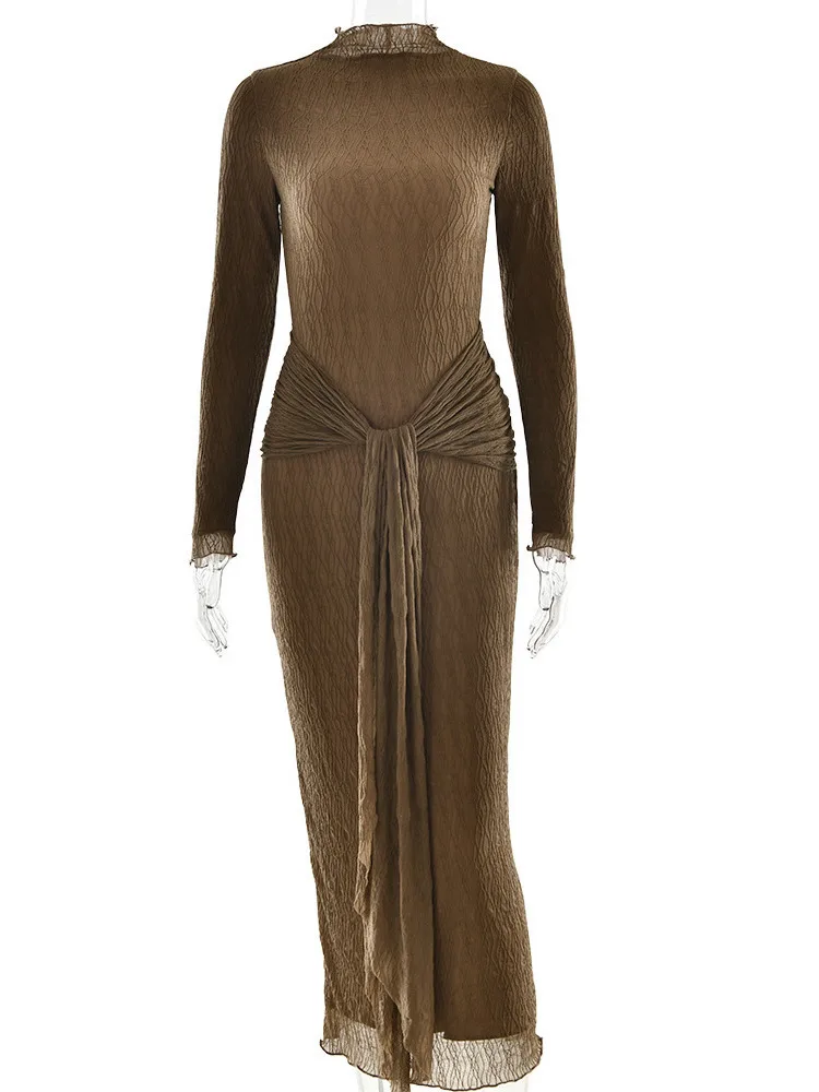 Sibybo แขนยาว Maxi ชุดผู้หญิงแฟชั่น Elegant LACE-Up Slim Bodycon PARTY Club ชุดราตรี Vestido