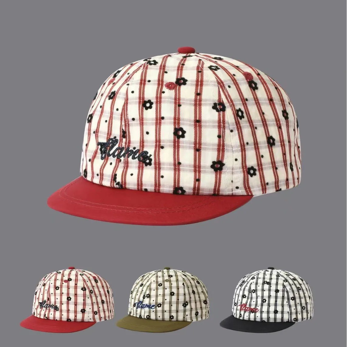 Women Baseball Cap Plaid Check Floral Print Letter Embroidery Contrast Brim Hat Vintage Adjustable Snapback Summer Casual Cap