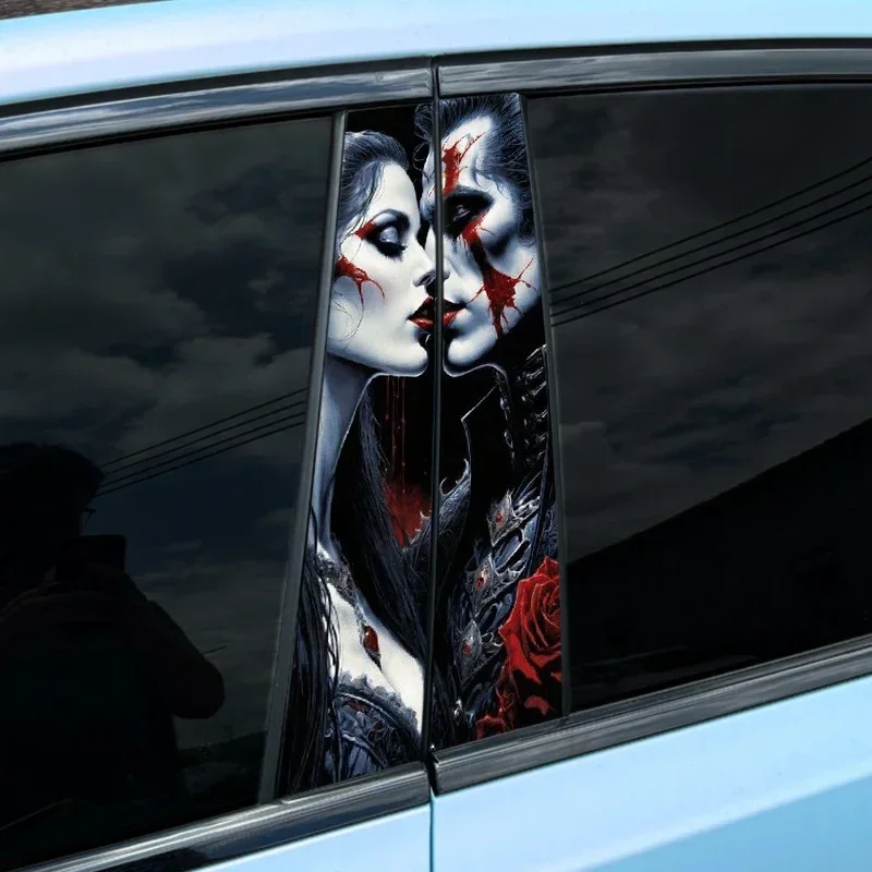 1PC Gothic Skeleton Couple Car Stickers Waterproof Auto B Pillar Halloween Decor Cover Scratch DIY Car Doors Pillar Skull Decals