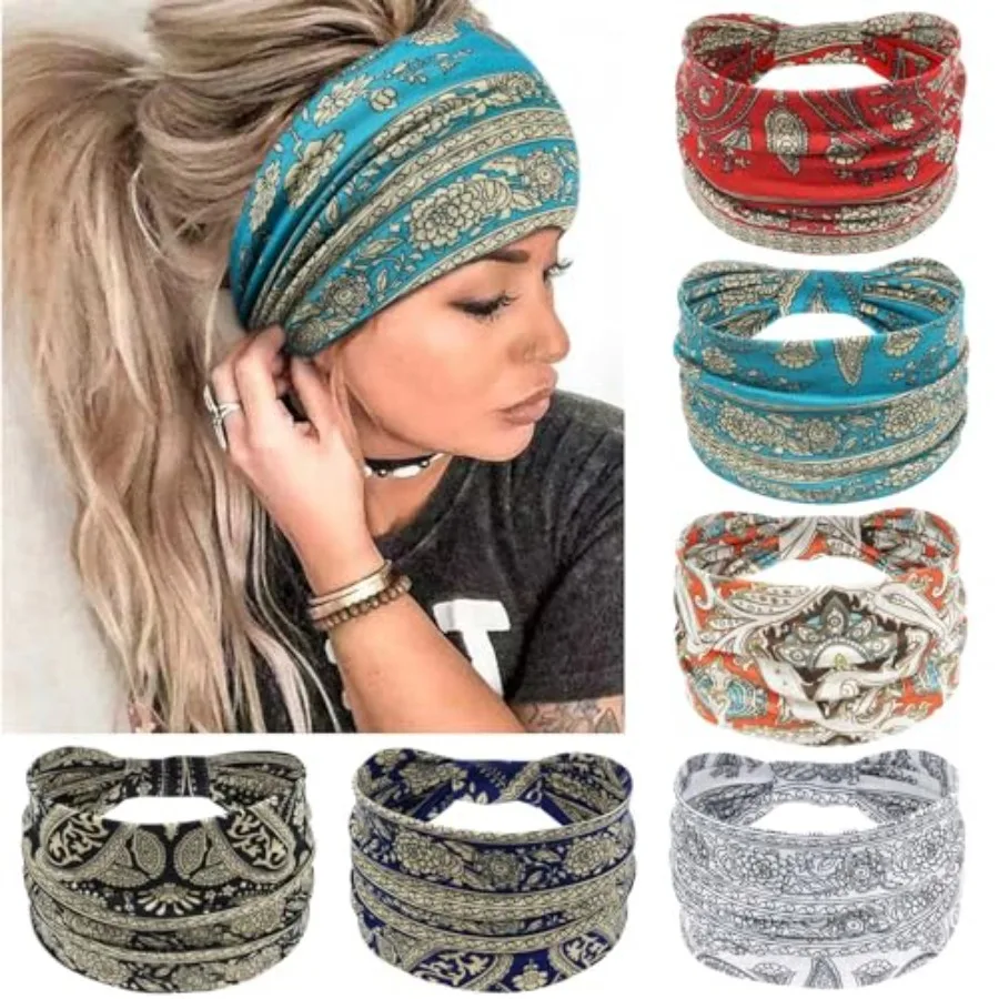 Wide Headbands for Women Knotted No Slip Head Bands Soft Turban Headband Hair Accessories Boho African Solid Color Head Wraps f