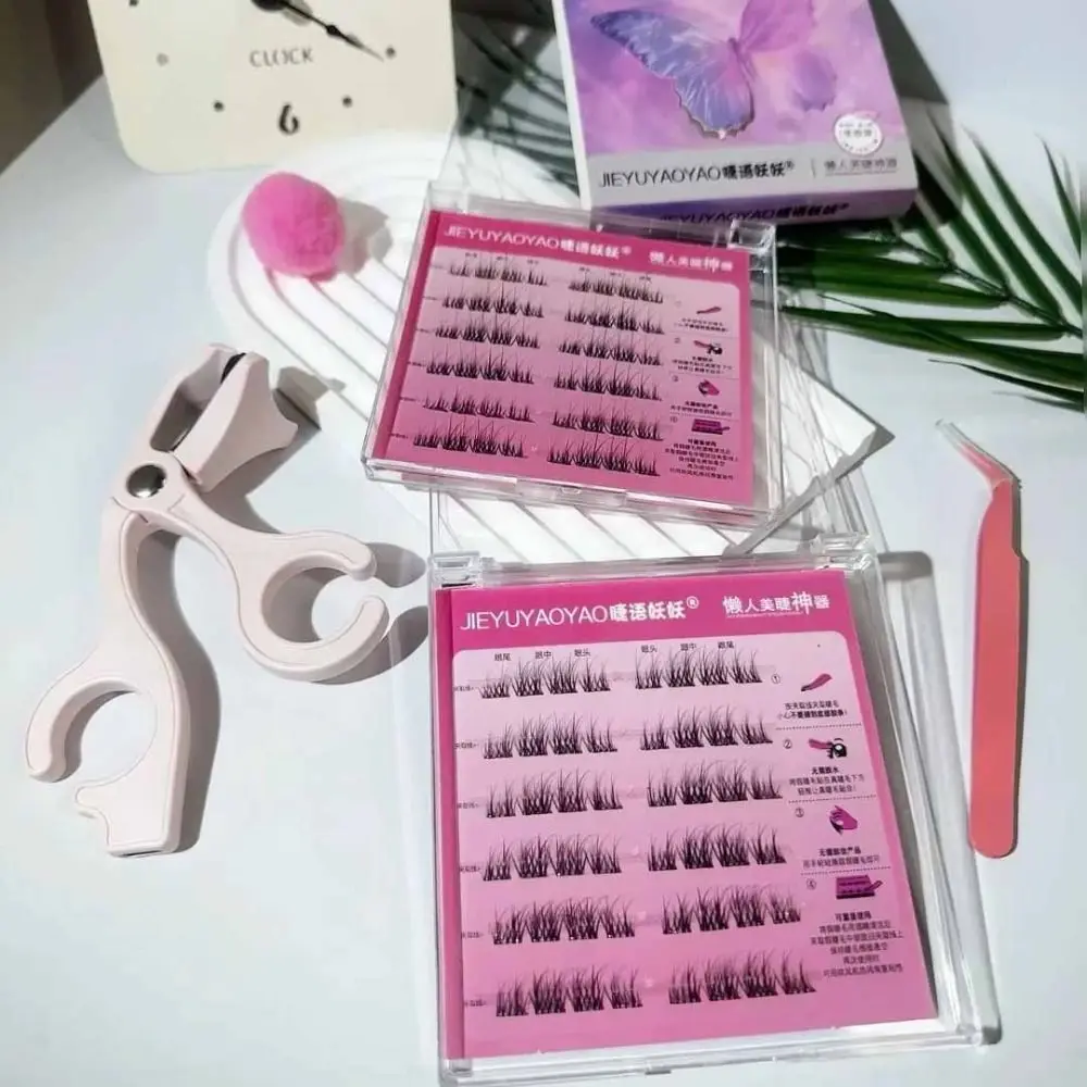 甘い自己粘着まつげクラスター DIY 再利用可能な接着剤不使用の偽まつげ個別の長持ちするつけまつげクラスター