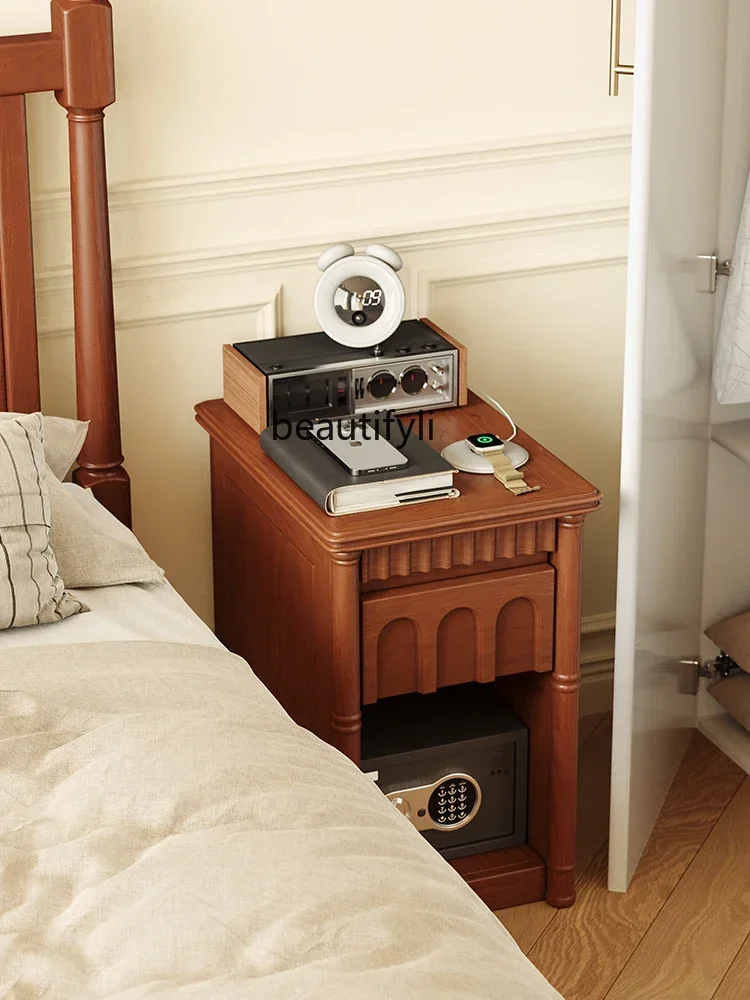 

45 Solid Wood Bedside Cabinet French Retro Domestic Bedroom Storage Bed-Head Storage Cabinet
