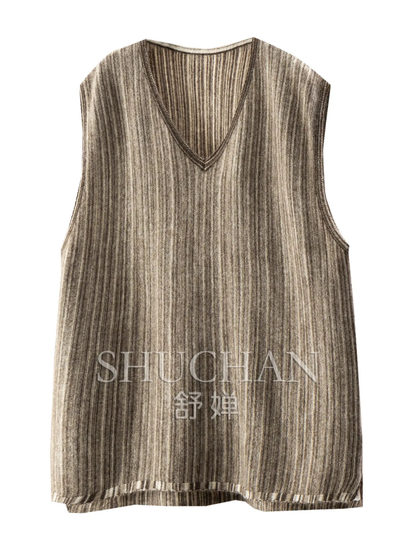 Tank Top High Quality Yak Velvet Contrasting Color Striped V-neck Sweater Vest Women 80W2 Blusa De Frio Feminina