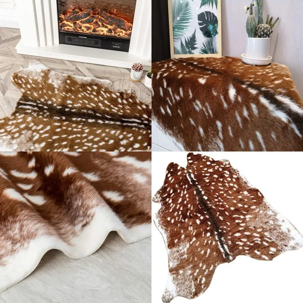 

Sika Deer Print Rug, Faux Cowhide, 5x6ft, Western Style, Animal Mat for Home Living Room