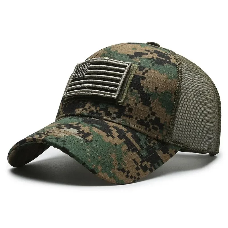 Adjustable Men American Flag Camouflage Baseball Cap Male Outdoor Breathable Tactics Mountaineering Peaked Hat Stylish Casquette