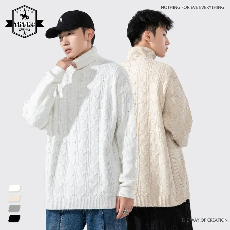 

Autumn Winter Solid Turtleneck Sweater Men Women Knitted Warm Thick Pullovers Causal Loose Vintage Couple Tops Mens Clothing