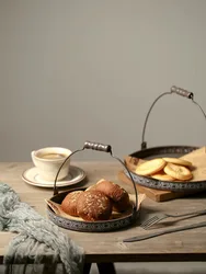 Ahunderjiaz-Retro Iron Tray with Handle, Oval Bread Tray, Shooting Prop, Food Storage, Decoration Organizer, Kitchen,