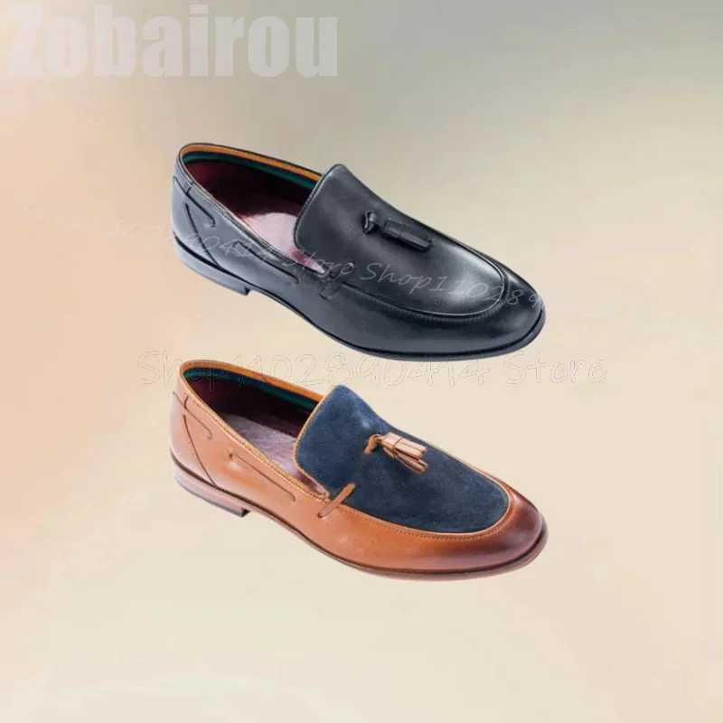 

Brown Blue Patchwork Knitted Tassels Penny Loafers Fashion Slip On Men Shoes Luxurious Handmade Party Banquet Men Casual Shoes
